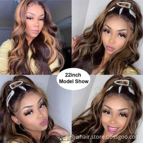 1B/30 Gradient Wavy Lace Forehead Brown Bright Color T Part Lace Real Human Hair Wig, 13X1T Lace Brown Gold Wig, 150% Density